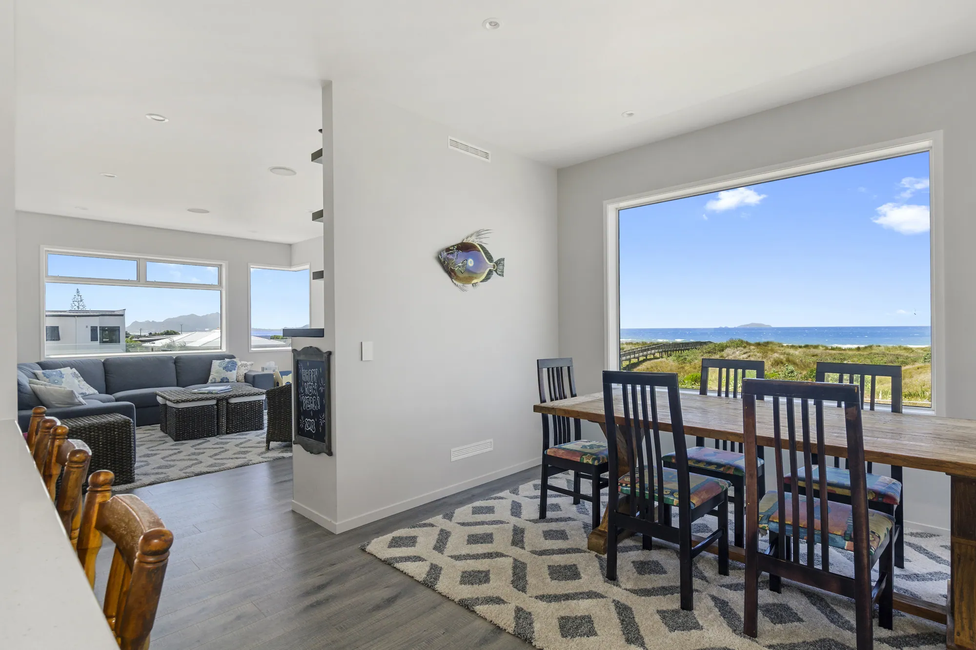 Renovated dining area looking out to Bream Bay, Ruakaka Beach